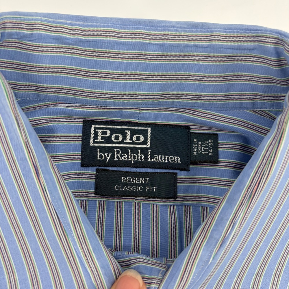 Polo Ralph Lauren Regent Classic Fit Striped Shirt Mens 17.5 34/35 Blue Multi - Picture 2 of 8